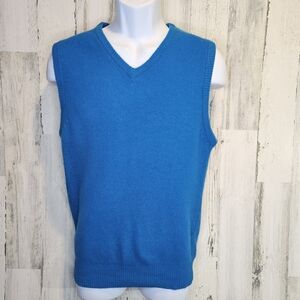 Studio Works 100% Lambswool Blue Sweater Vest Size M Unisex Classic Vest Preppy